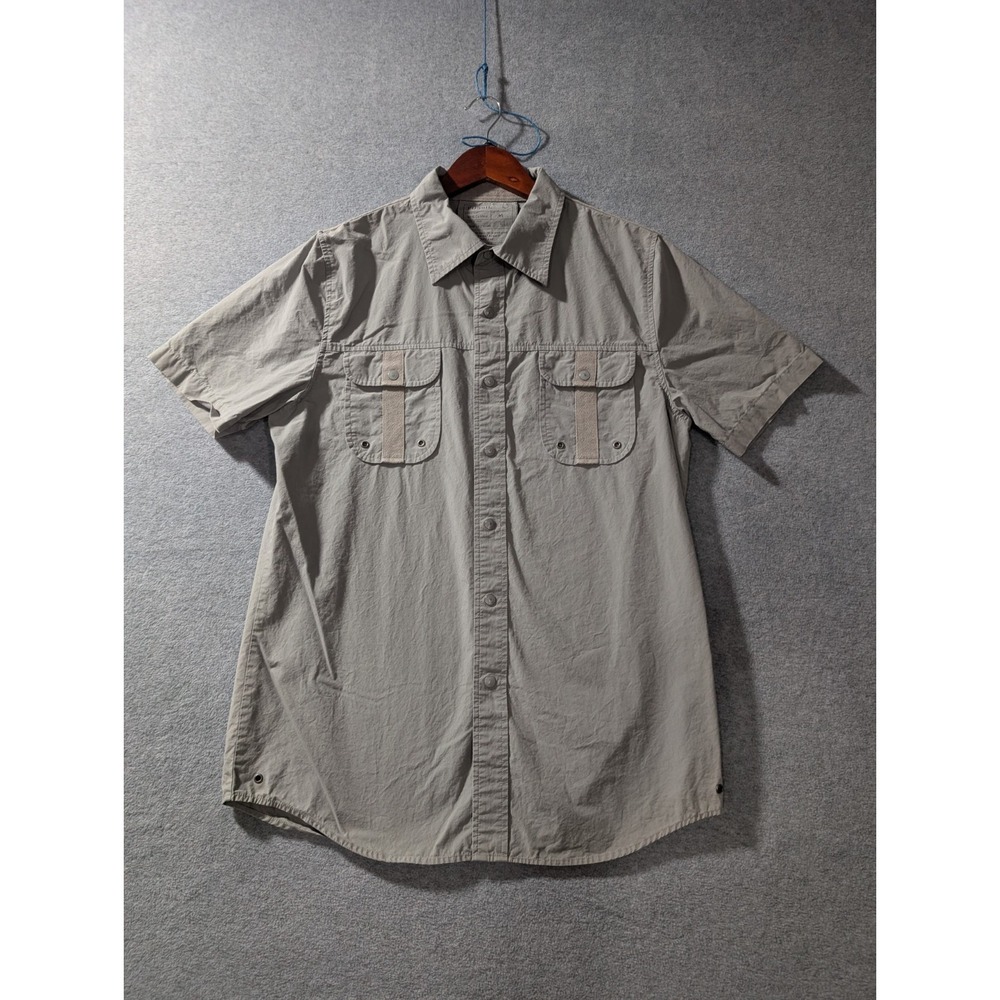 Fossil Button Up Shirt Mens M Gray Short Sleeve Utility Safari Travel Y2K Snap